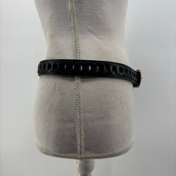 Men's Black Size 38 Genuine Leather Belt Casual Links Gold Buckle - Picture 3 of 9